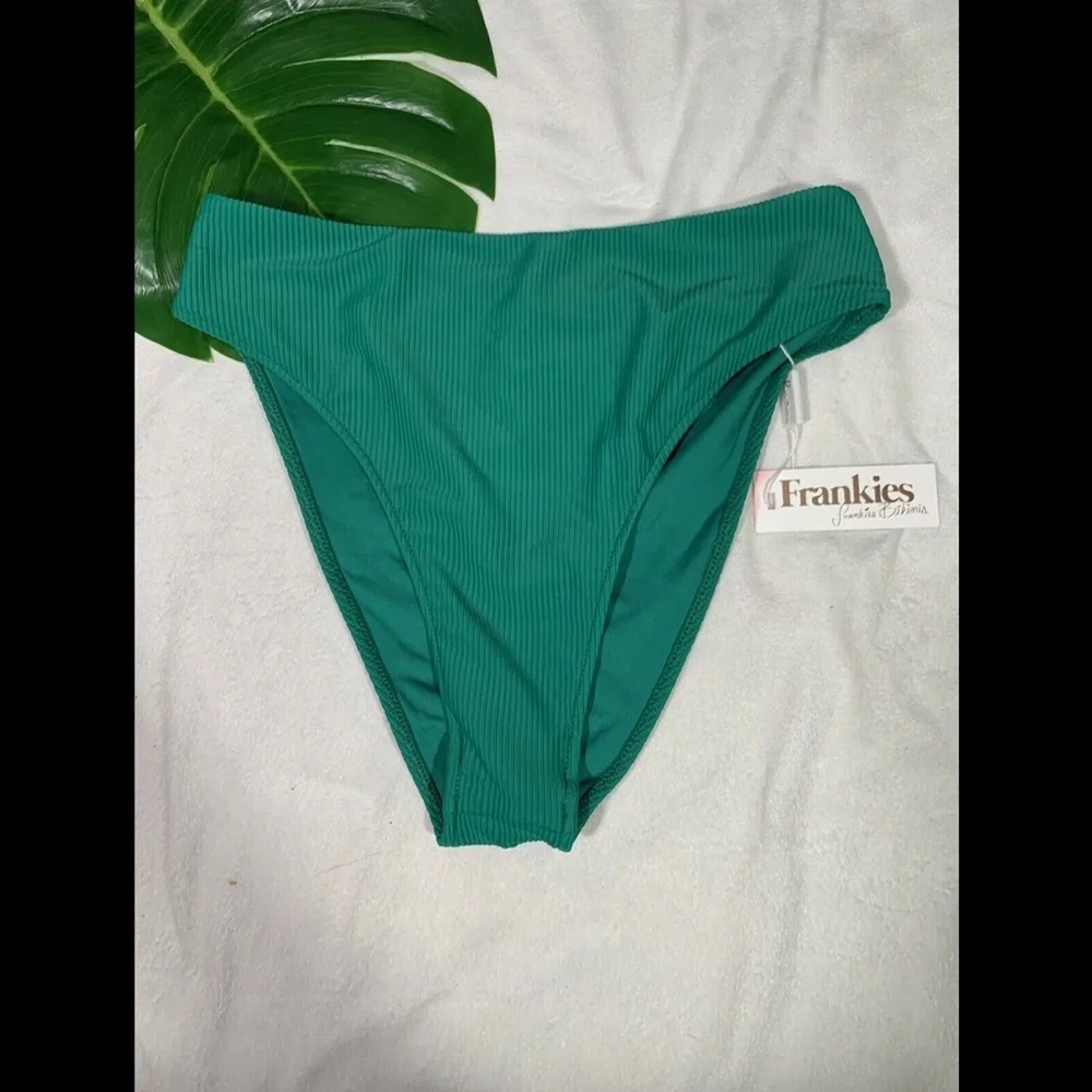 NWT‎ $85 Frankies Bikinis Jenna Ribbed Bikini Bottoms Emerald [ SZ XL ]